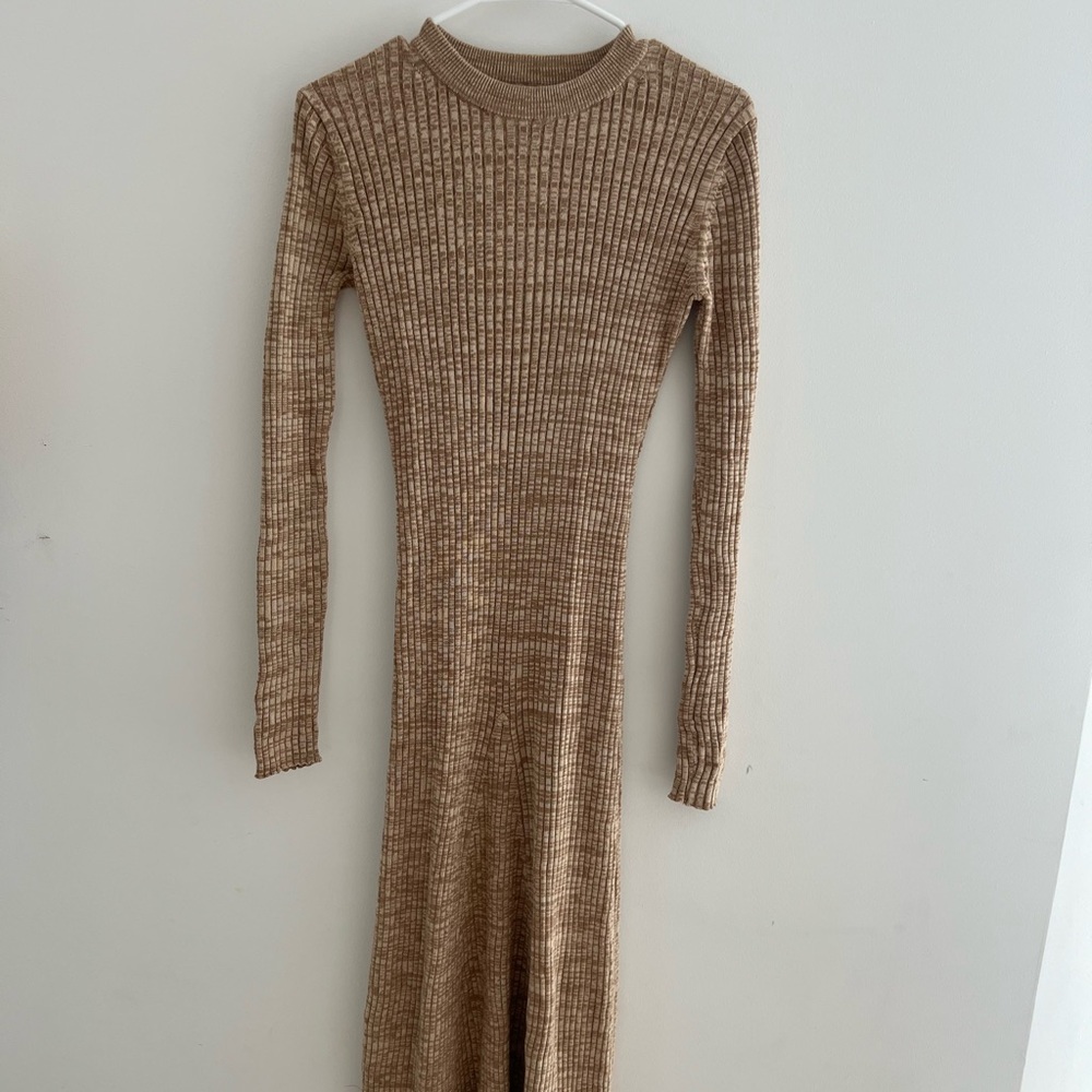 Anna Quan Beige Ribbed Long Sleeve Dress New with Tags